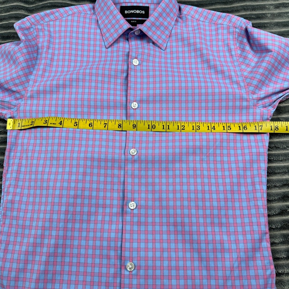 Bonobos Jetsetter Slim Fit Shirt Mens XS Pink Blue Check Stretch Long Sleeve - Picture 7 of 10
